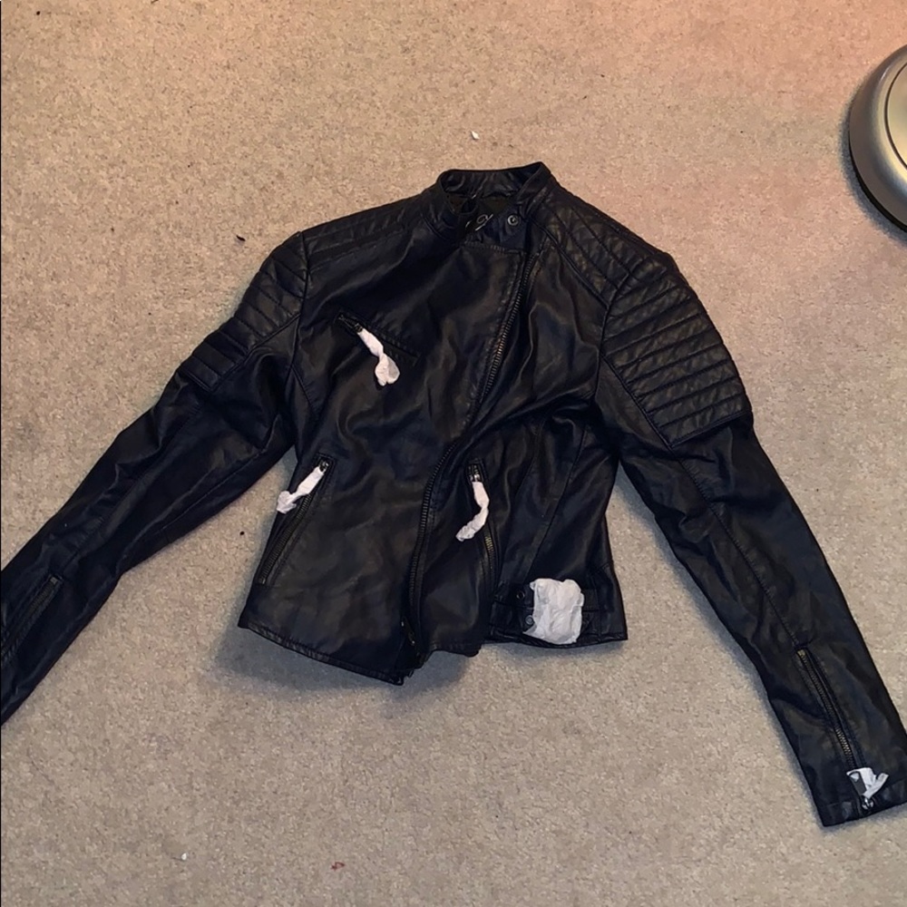 Navy blue leather jacket